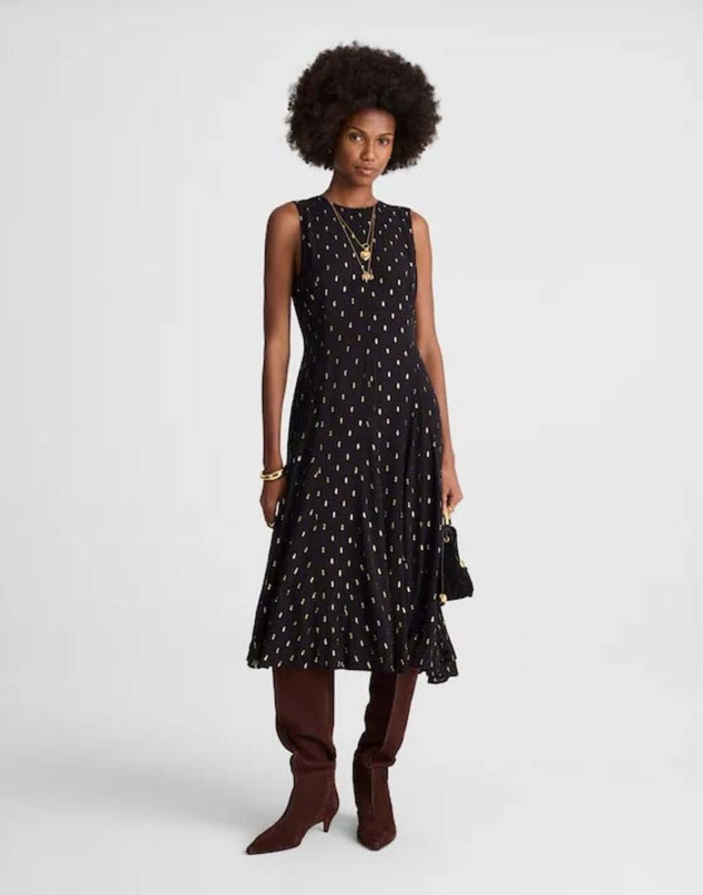 Madewell Sleeveless Flared Midi Dress Crinkle Ecovero Viscose Lurex US 6 NWT